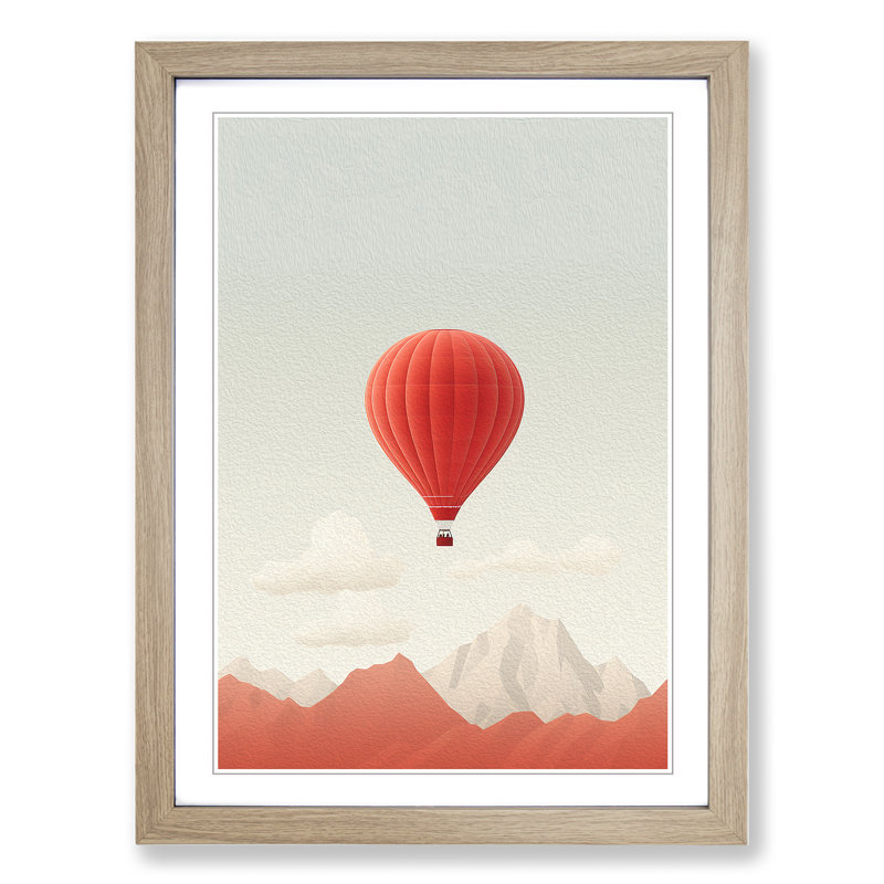 Hot Air Balloon Minimalism - Framed Print, 46cm H x 34cm W x 2cm D, Oak 