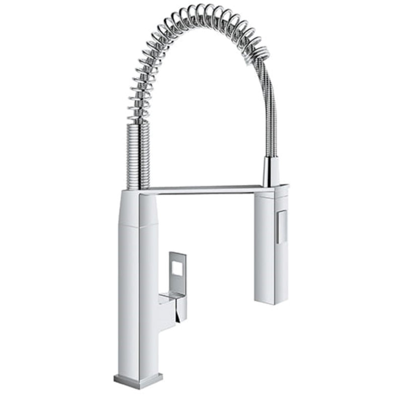 Eurocube® Pull Out Single Handle Kitchen Faucet with SilkMove® and with Accessories, StarLight Chrome