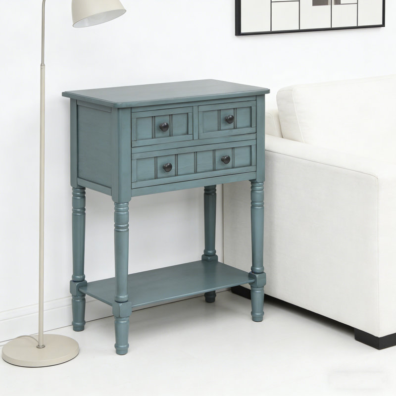 Slim Narrow Console Table With Storage – 3 Drawers For Living Room, 31.1" H x 23.7" W x 13" D, Navy