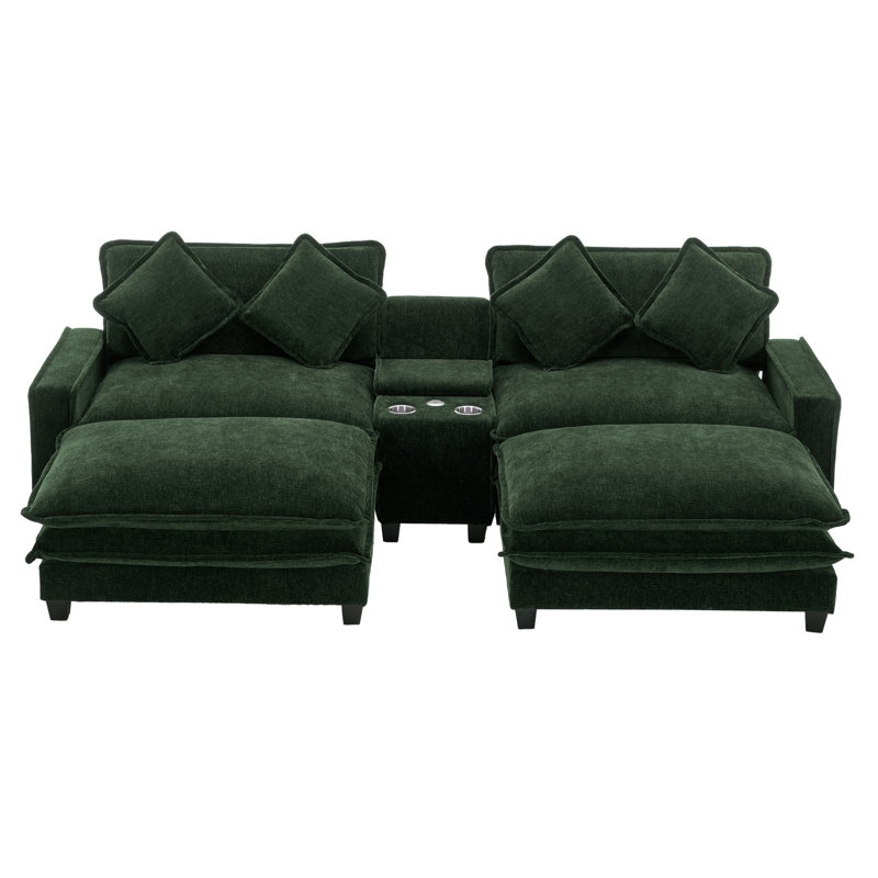 111" Sectional In With Double Cushion, Two Removable , Ports, Cup Holders And Storage For Living Room Contentment Space