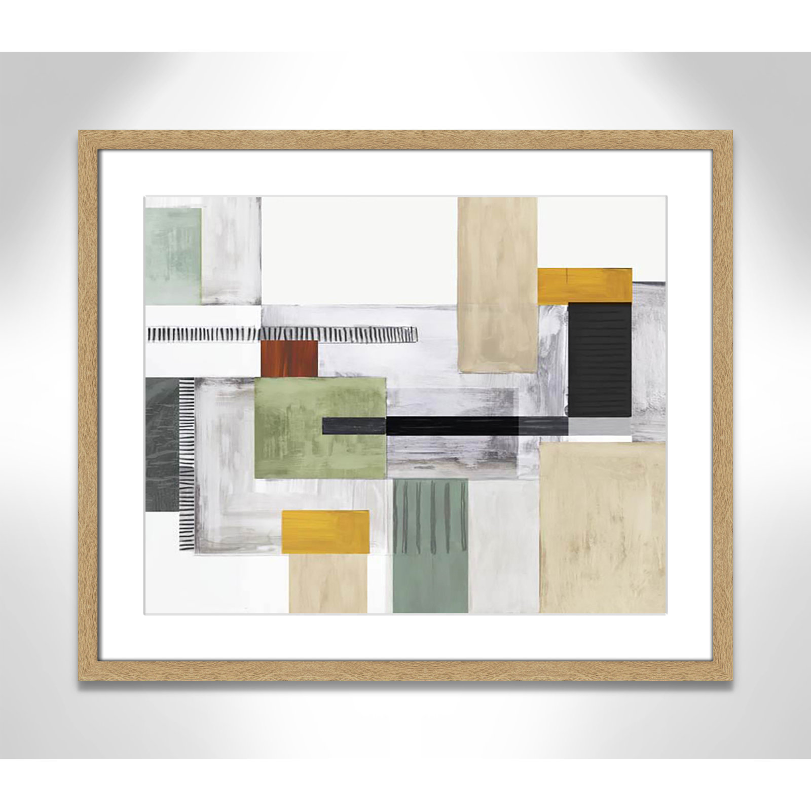 Playful Blocks Print by Tom Reeves, 21.5" H x 25.5" W x 1.25" D, Natural Box Picture Framed, White