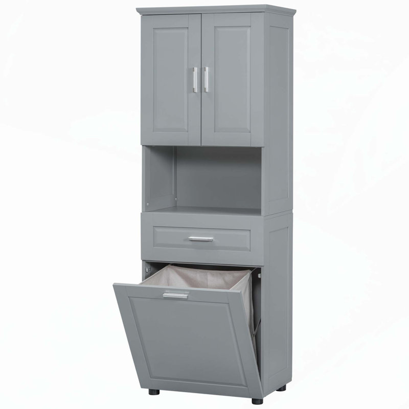 Versatile Bathroom Cabinet with Laundry Basket and Ample Storage Options, Gray