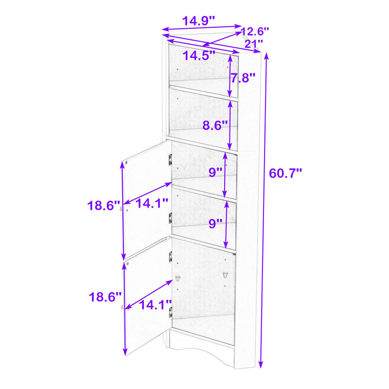 Emanuelli Triangle Freestanding Bathroom Corner Cabinet with Rhombus Pattern Doors and Adjustable Shelves, Grey