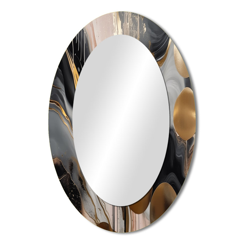 Miroir mural moderne gris et doré captivant en marbre, 36 po x 24 po