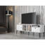 Meuble télé moderne avec pieds en métal, panneau de particules blanc, 63,0 po x 21,7 po x 11,8 po | 100% carton gris durable, épaisseur: 0,7 pouce | Comprend plusieurs tablettes et une installation murale, parfaite pour les salons élégants