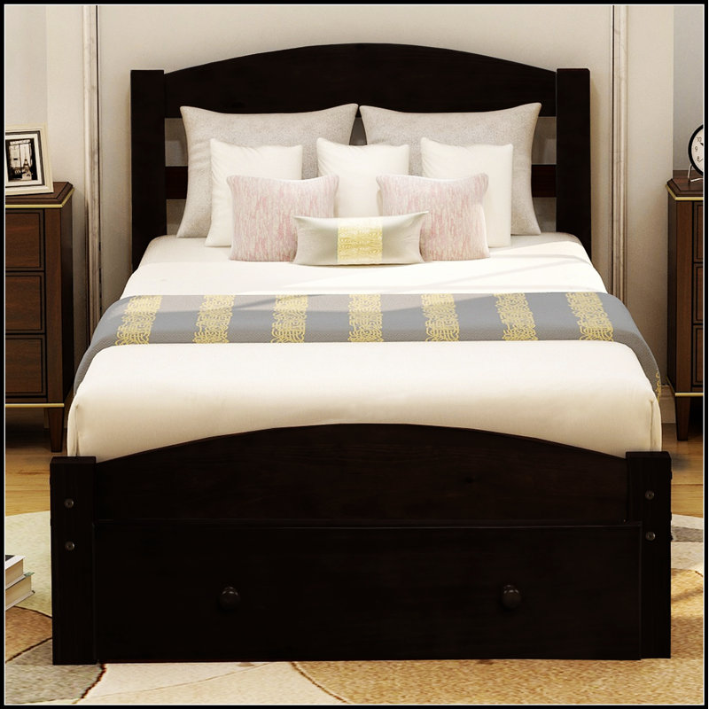 Base de lit plateforme en bois de pin durable avec tiroir de rangement et support à lattes en bois massif, parfait pour les matelas et un confort accru