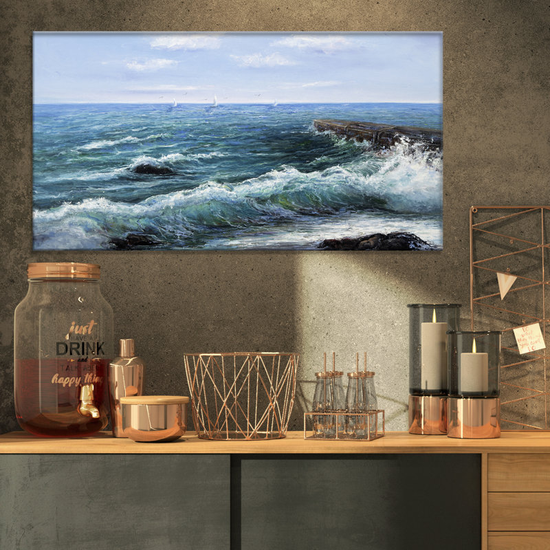 Vagues déferlantes-impression d’art graphique sur toile tendue, H 16 po x l 32 po x P 1 po