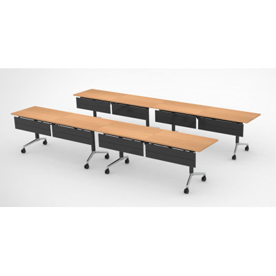 8 Person Fold-up Training Tables, Extra Long for Seminars and Conferences with Thick Tops, Beech color, Fold-Up Legs & Integrated Power Boxes