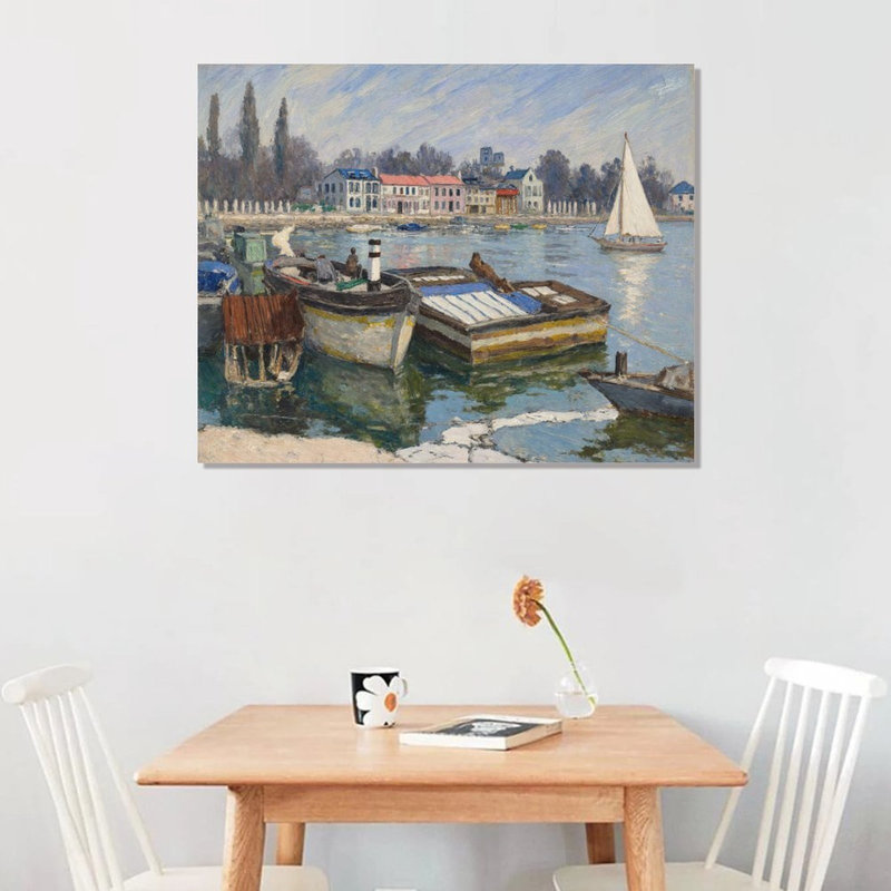Paysage de bateau Riverside, l 16 po x L 20, cadre en bois intégré