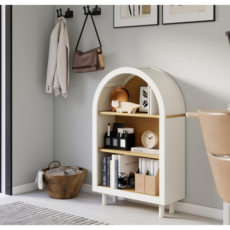 Petite bibliothèque arquée, armoire de rangement arquée, bibliothèque supérieure arquée moderne en bois avec 3 tablettes