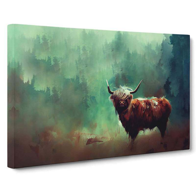 Highland Cow Art Painting Abstract - Wrapped Canvas Painting, 35cm H x 50cm W x 3cm D
