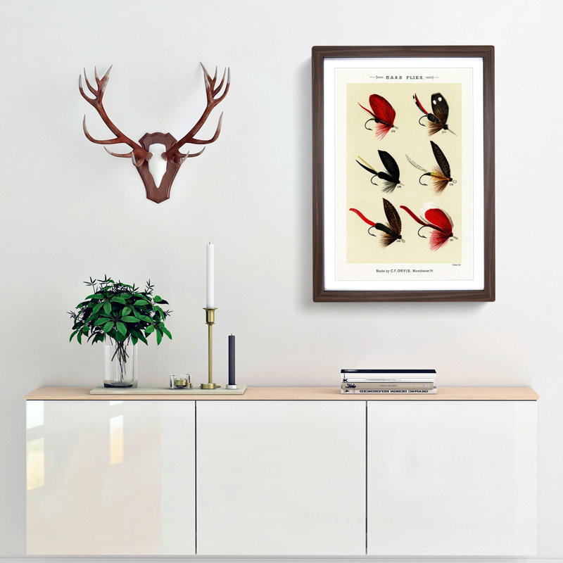 Bass Fishing Flies Versions 3 by Mary Orvis Marbury - Picture Frame Painting Print, Walnut Framed, 87cm H x 62cm W x 2cm D