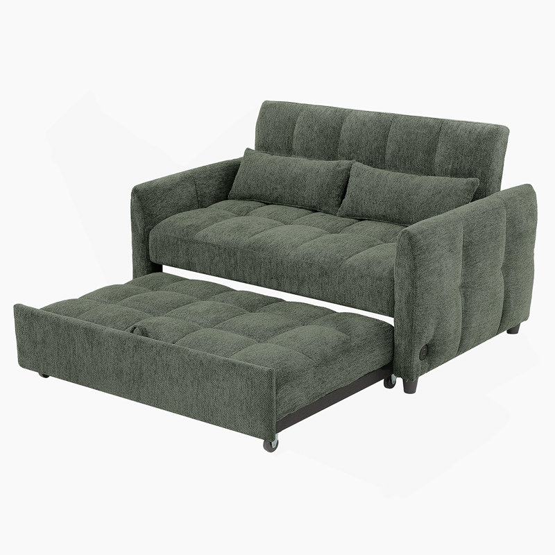 Canapé-lit convertible de 52,8 pouces avec dossier réglable, ports de chargement USB et coussins lombaires pour une vie moderne