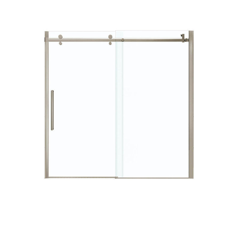 Porte de baignoire coulissante simple sans cadre l 59" x h 59" Halo, Nickel brossé
