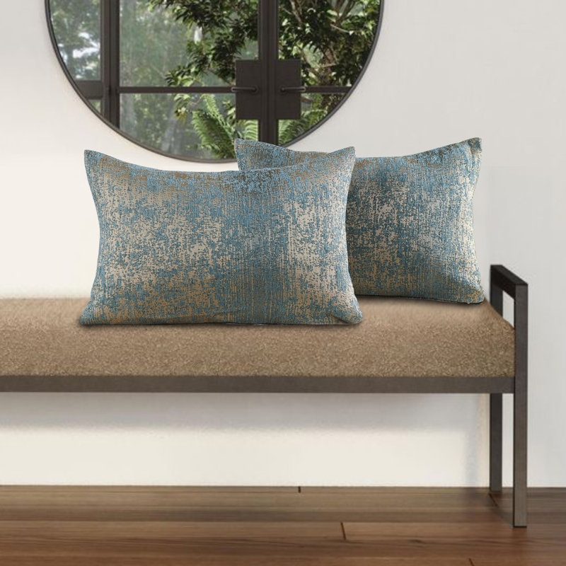 2pcs Jacquard Chenille Throw Pillow Shells , Teal/Camel