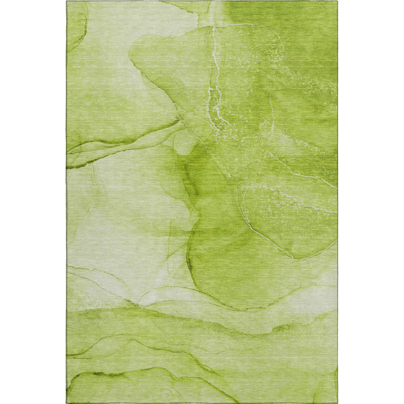 Premium Machine Washable Cerrito AMF507 Green Rug, Rectangle 8' x 10'
