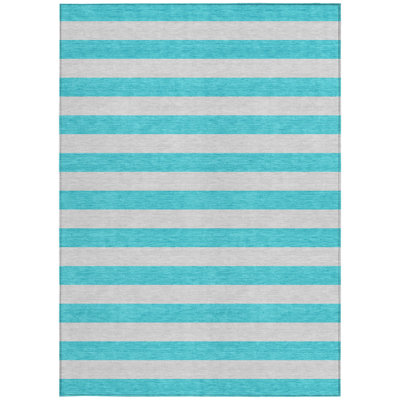 10' X 14' Turquoise Striped Washable Non Skid Indoor Outdoor Area Rug