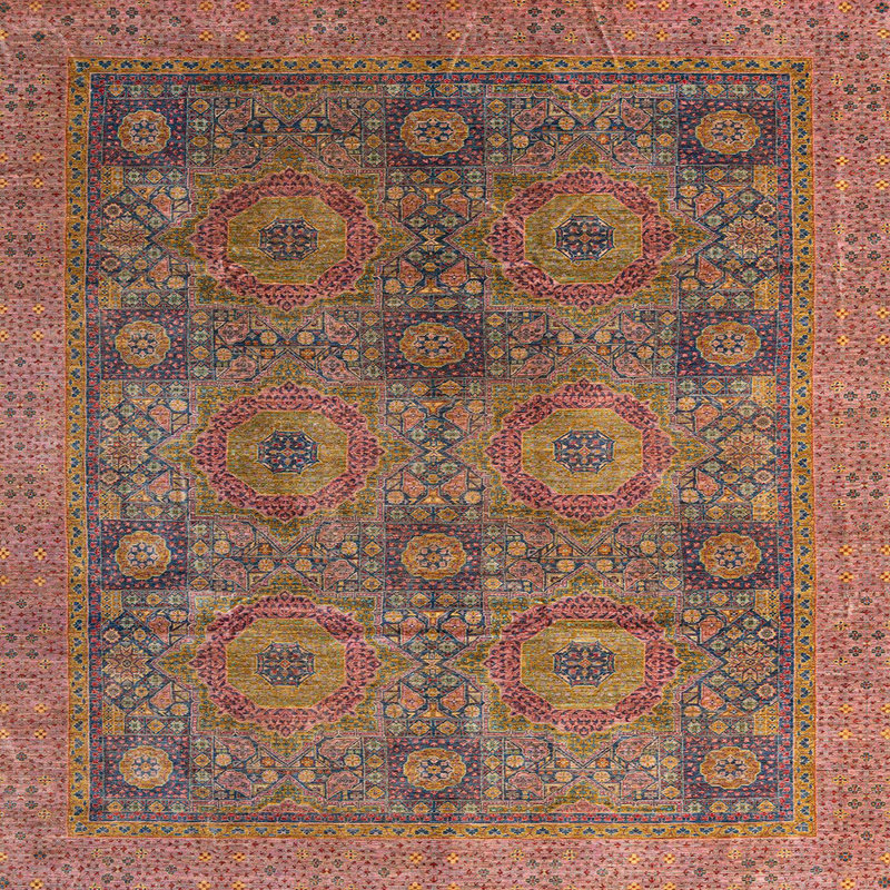 Tapis brun / bleu Southwestern, Carré 5 pi