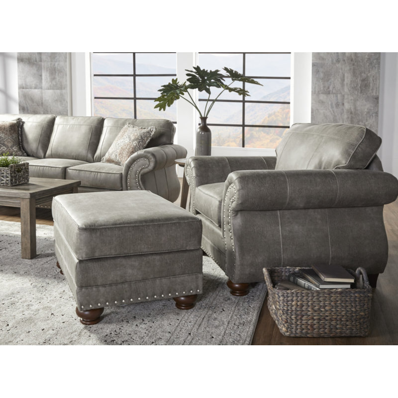 Shandon Fabric Upholstered Nailhead Ottoman, Goliath Mica