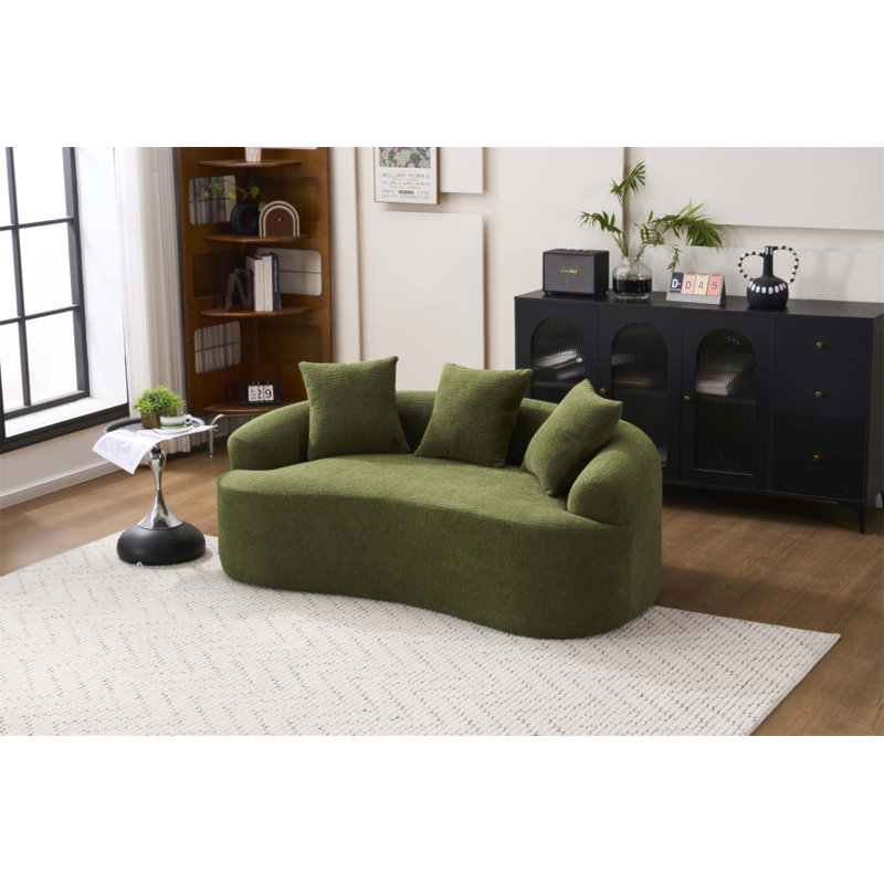 Canapé à compression, style moderne courbé pour petits espaces et appartements, chenille 30D sans assemblage, 3 coussins décoratifs