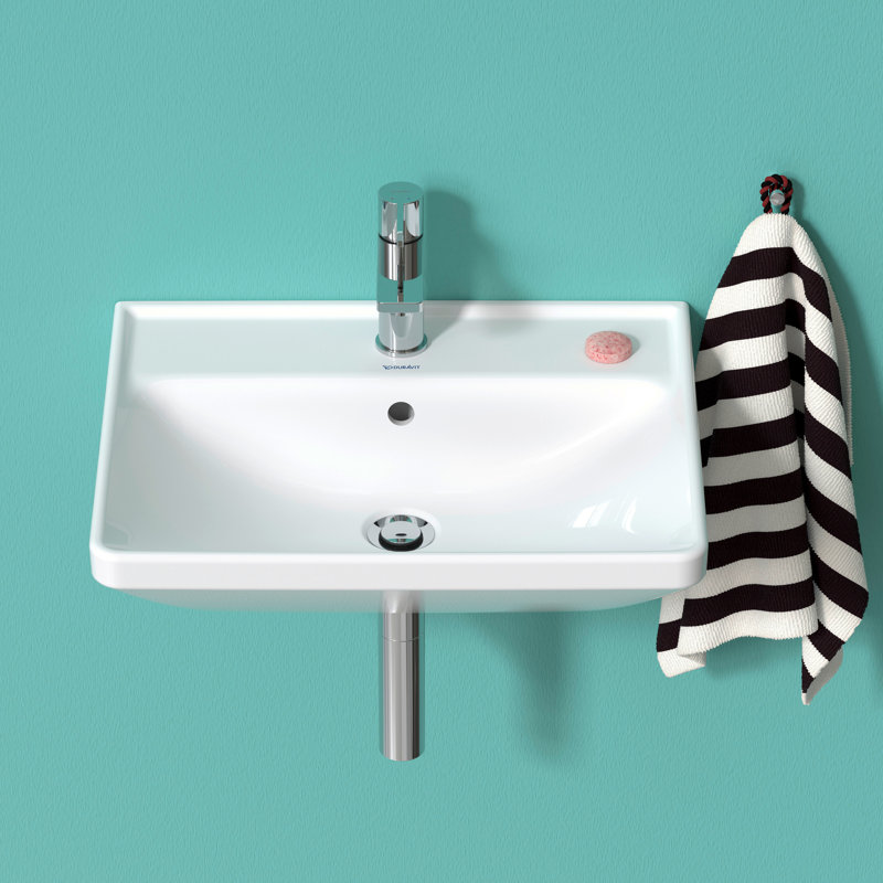 D-Neo White Ceramic Rectangular Wall Mount Bathroom Sink with Overflow