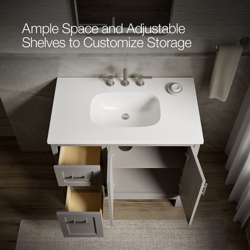 Quo 47'' Wall Mounted Single Bathroom Vanity with Solid Wood Top, Mohair Gray