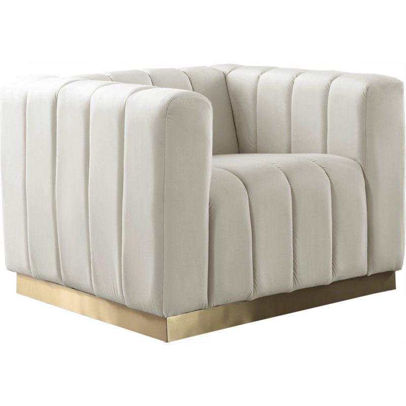 Fauteuil en velours de 38,5 po Tyneside, Velours crème