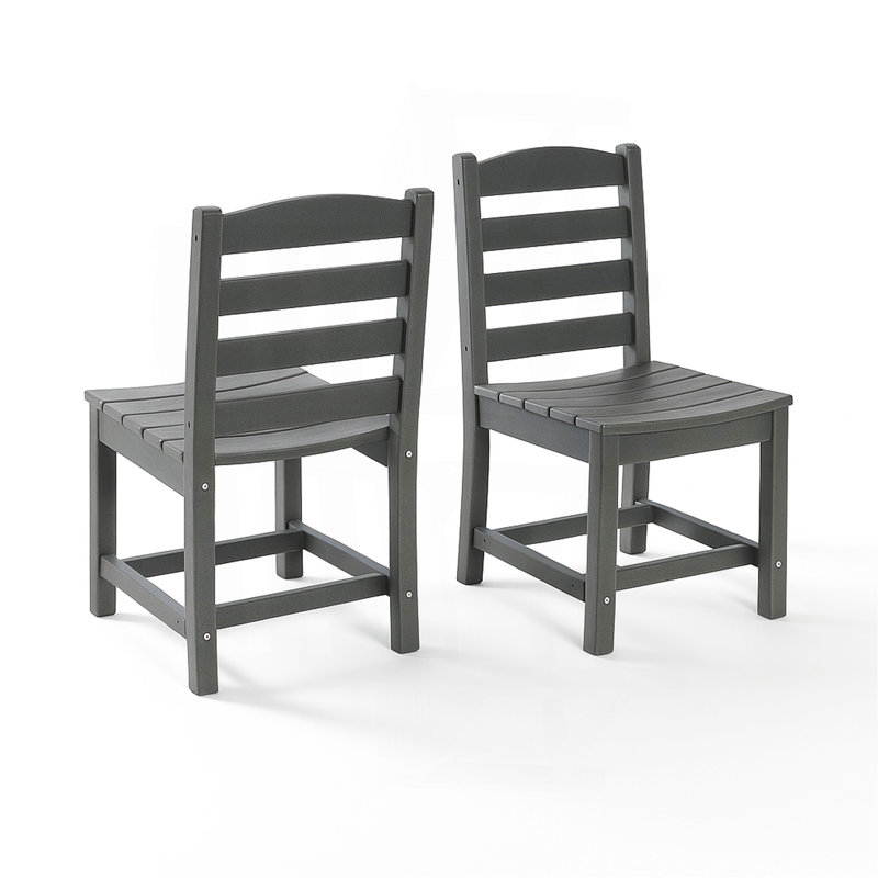 Grey Armless Outdoor Chairs – HDPE Material Set Of 2, Gray