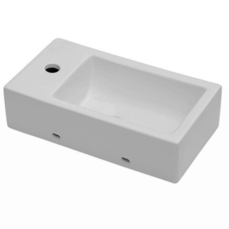 18X10   Ceramic Rectangle Wall Mount Bathroom Sink With Single Faucet Hole