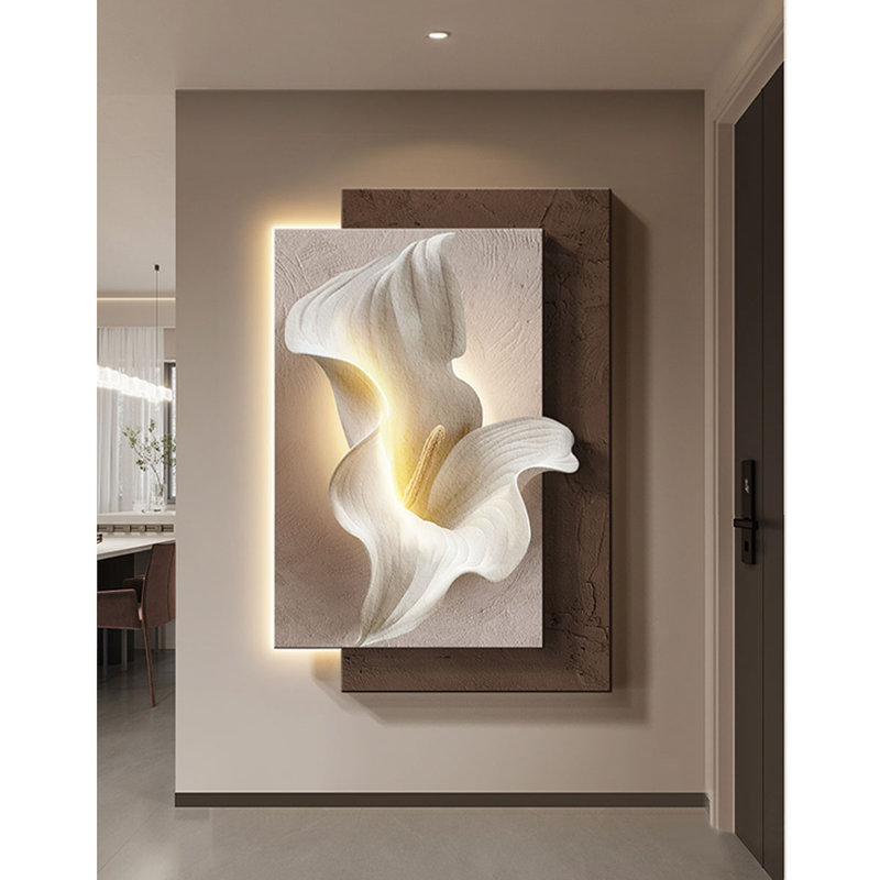 Art mural Calla Lily Led - Décoration en grès pour vestibule et salon, H 47,24 po x l 31,5 po x P 1,57 po