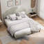 Lit plateforme tapissier avec tête de lit ajustable, rembourré en tissu de lin, lit plateforme simple de style moderne sans sommier, facile à assembler, beige-1285456772