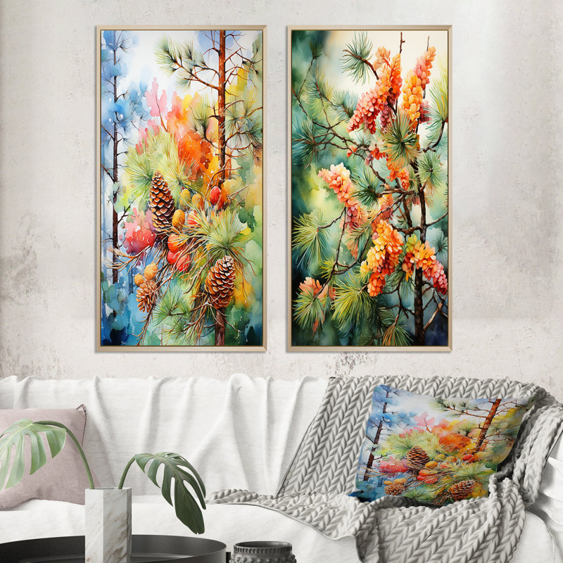 «Pine Tree Autumn Symphony», 2 pièces, Encadrement brun, H 24 po x l 20 po