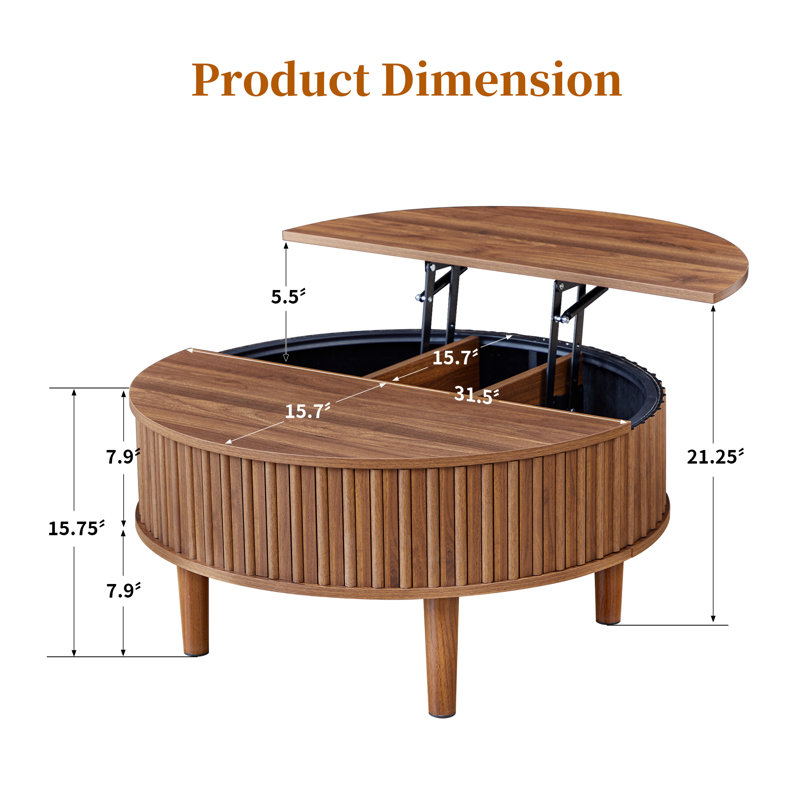 Round Lift Top Coffee Table with Storage