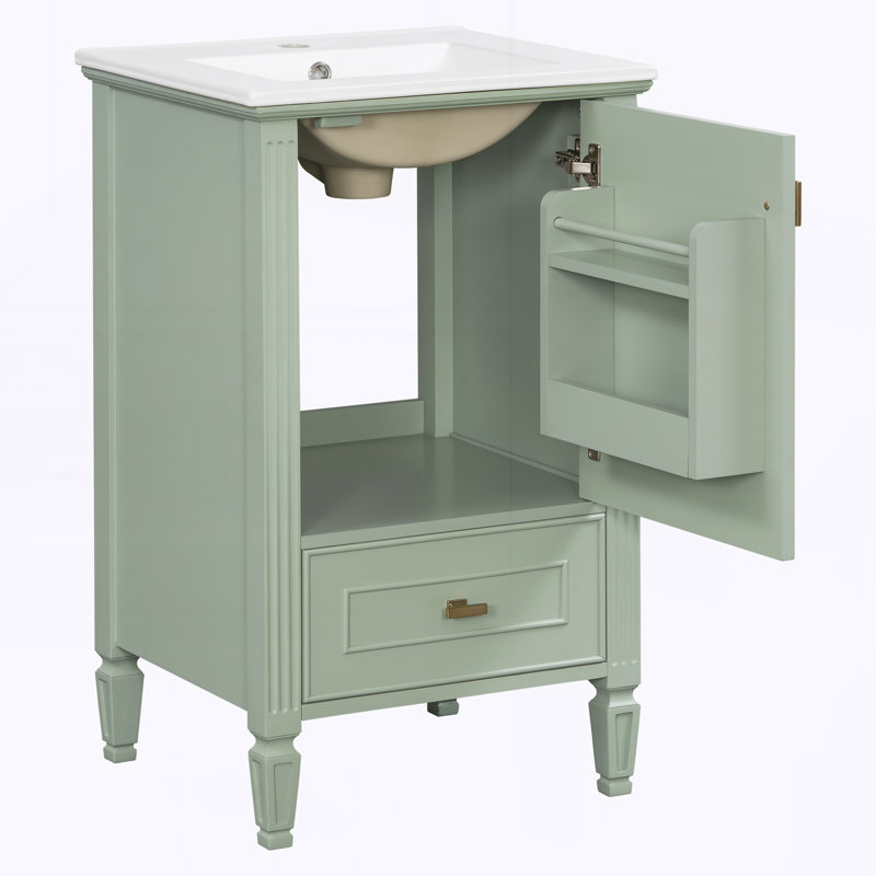 Meuble-lavabo 20 po avec lavabo en céramique, pieds en bois massif, Vert