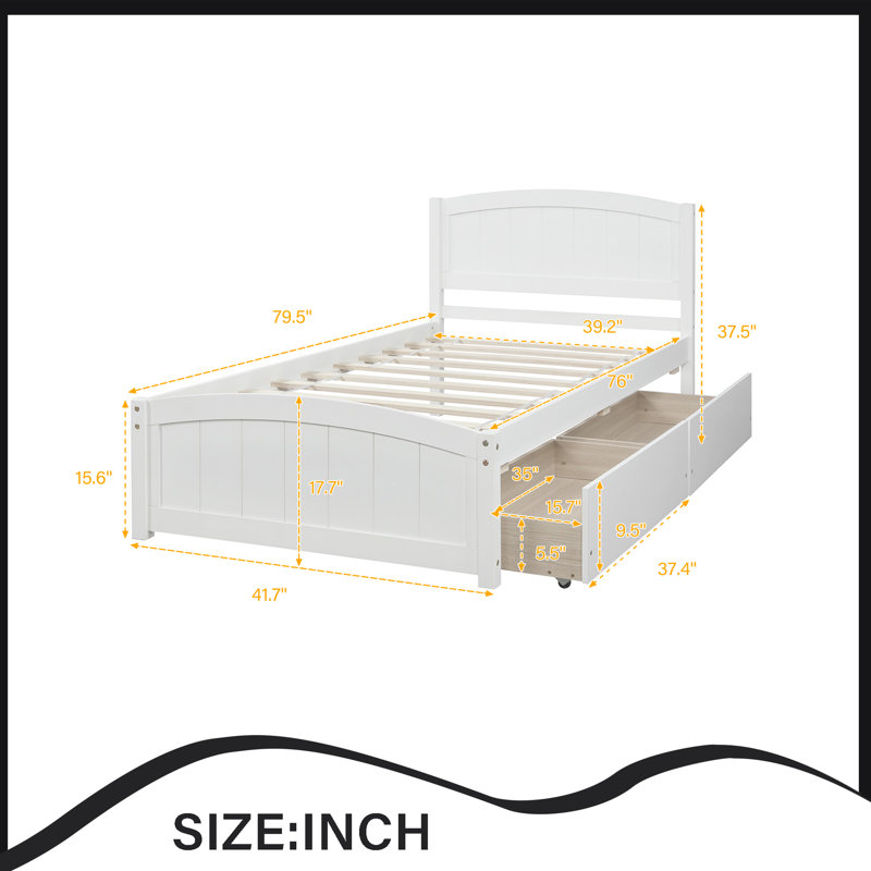 Lit plateforme simple avec deux tiroirs, Blanc