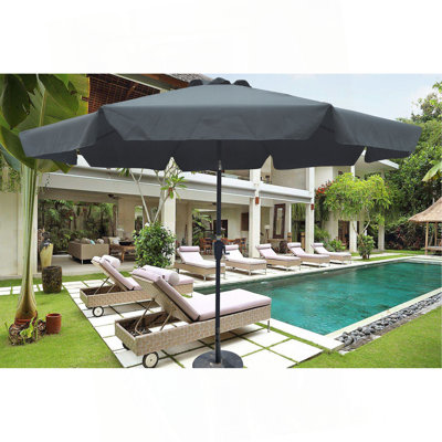Parasol de patio extérieur 10pi (3 m) avec rabat, 8 pièces, avec inclinaison, avec manivelle, sans base, gris / anthracite, taille de poteau 38 mm (1,49 pouce)