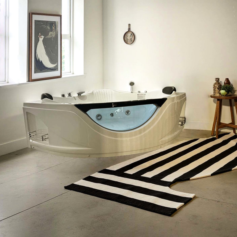 59" Acrylic Corner Bathtub With 6 Massage Jets, Ul Water Pump, And Drain, Creating A Luxury Bathroom Experience Lights, Saving Space Offering Tranquil Bathing