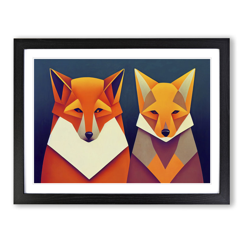 Two Abstract Foxes Vol.2 - Framed Print, 46cm H x 64cm W x 2cm D, Black