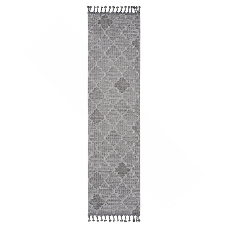 Tapis intérieur / extérieur blanc / gris / treillis Collection, Tapis de couloir 2 pi 2 po x 8 pi