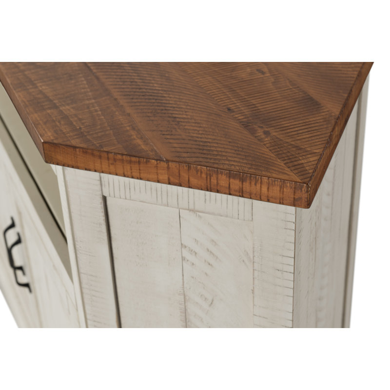 Kinsella 50" Solid Wood Corner TV Stand with Storage, Antique White/Honey Tobacco