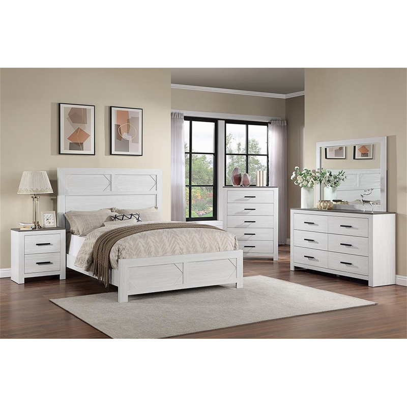 Mobilier de chambre à coucher à deux tiroirs avec poignées élégantes à deux tons de style moderne et commode 1 pièce (avec commode non miroir inclus)
