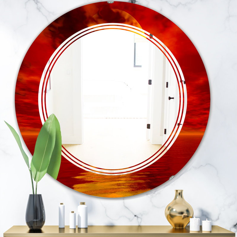 Miroir mural sans cadre à trois lavabos en soleil de style contemporain, H 31,5 po x l po