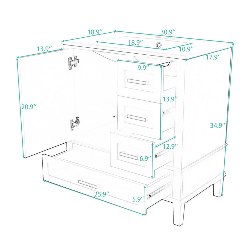Armoire de meuble-lavabo 30 po à 3 tiroirs, Gris, Gris