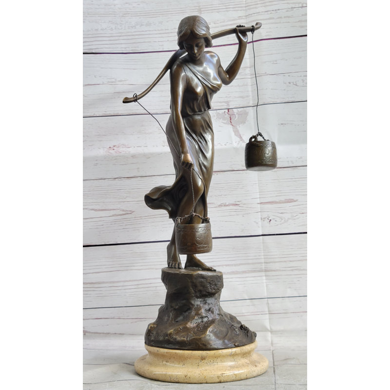 Statue de sculpture en bronze sur une base en marbre d'après le porte-eau (1910) d'après Karl P. Kowalczewski