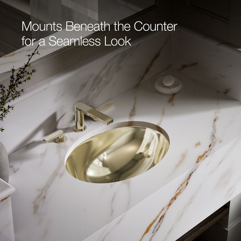 Rhythm Metal Oval Undermount Bathroom Sink, Mirror French Gold
