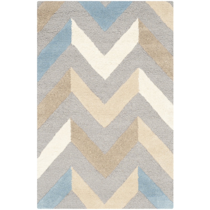 Aundray Hand Tufted Wool Chevron Rug, Rectangle 3' x 5'