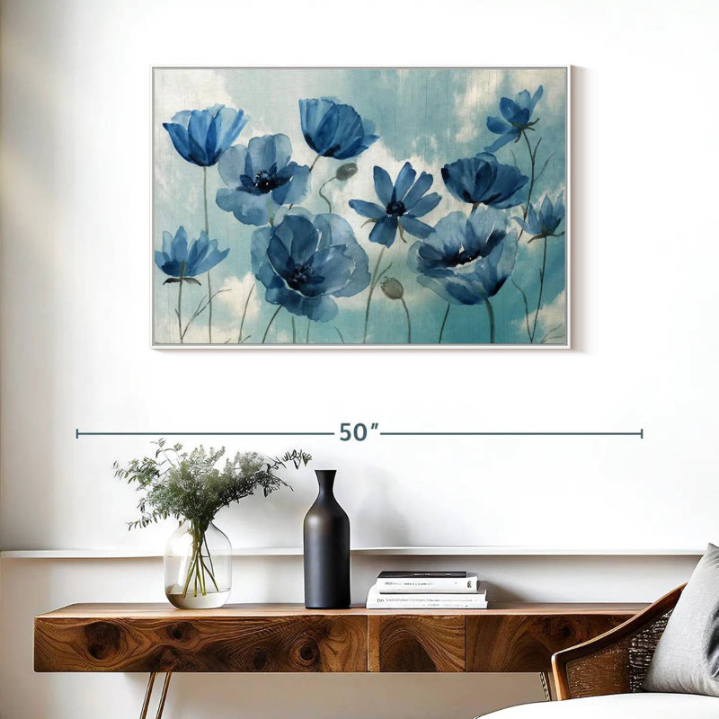 Springing Up Blue, 37" X 25", Floating Frame White