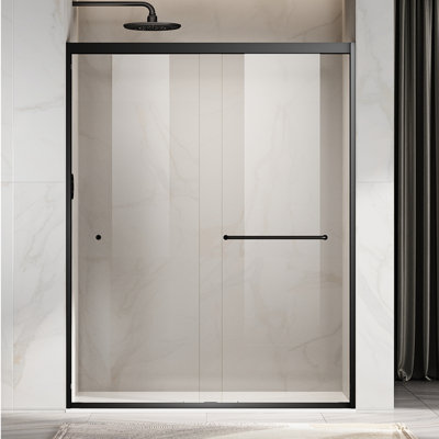 Duchess 56 to 60 in. x 76 in. H Semi-Frameless Stainless Steel Double Sliding Shower Door in Matte Balck with 5/16 in. (8mm) Clear Glass