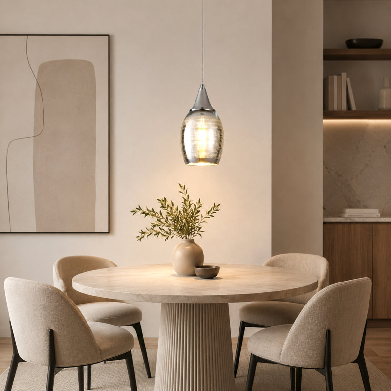 1 - Light Glass Single Pendant Light, Chrome