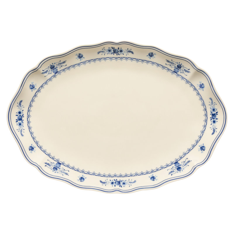 Vila Oval Platter, Bege/Azul, 1.5" H x 16” W x 11.13” D